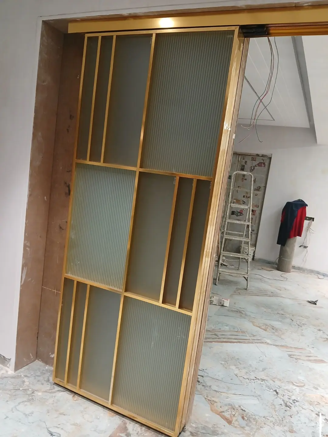 sliding partation gold finish frusted glass