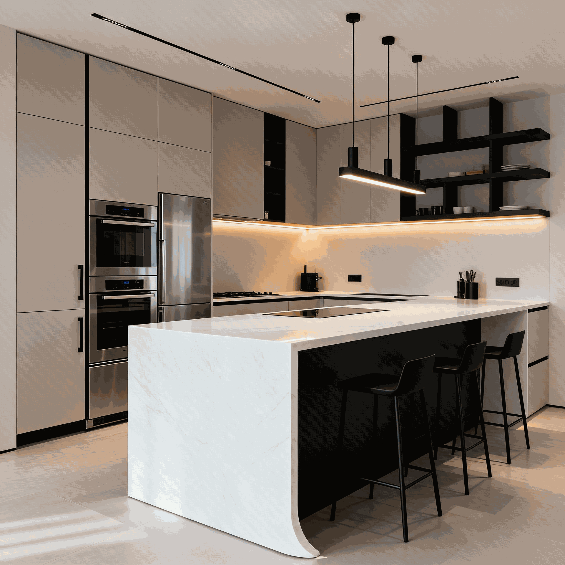 Waterfall island modular kitchen