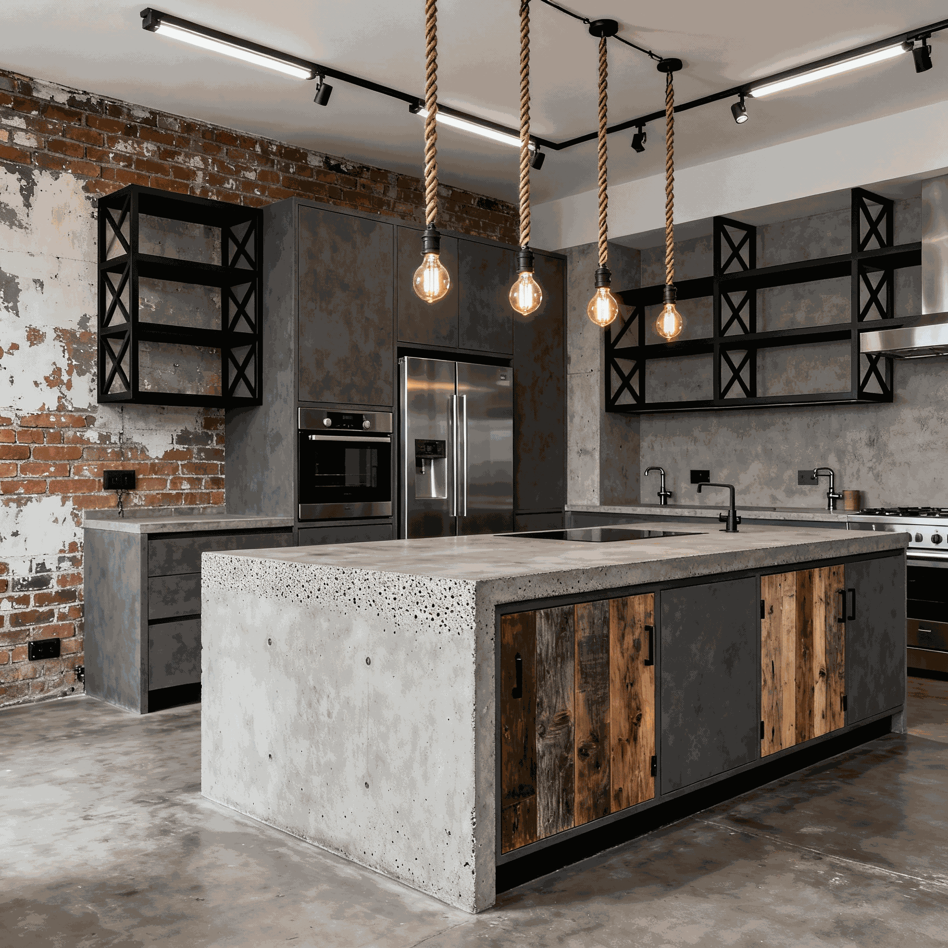 Industrial chic concrete and metal kitchen