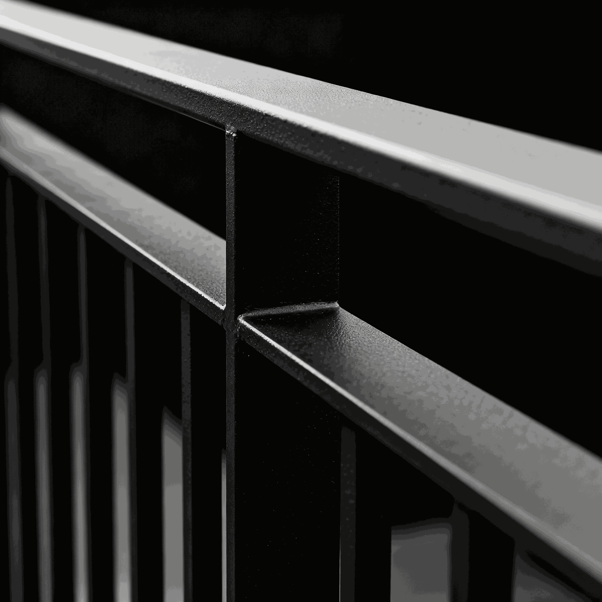 Matte black powder-coated railing