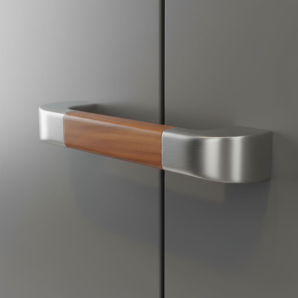Stainless steel pull with wood accent