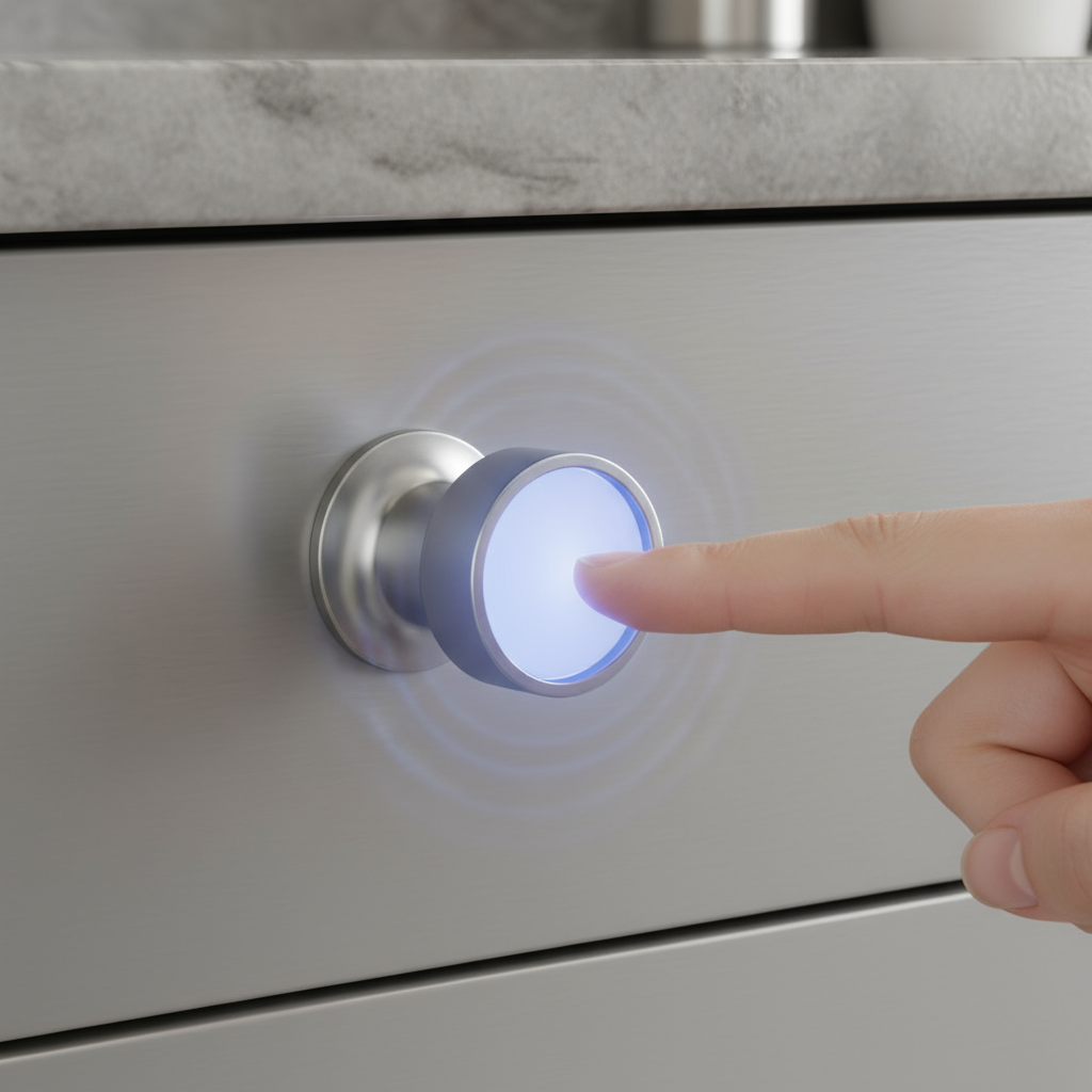 Touch-activated stainless steel knob