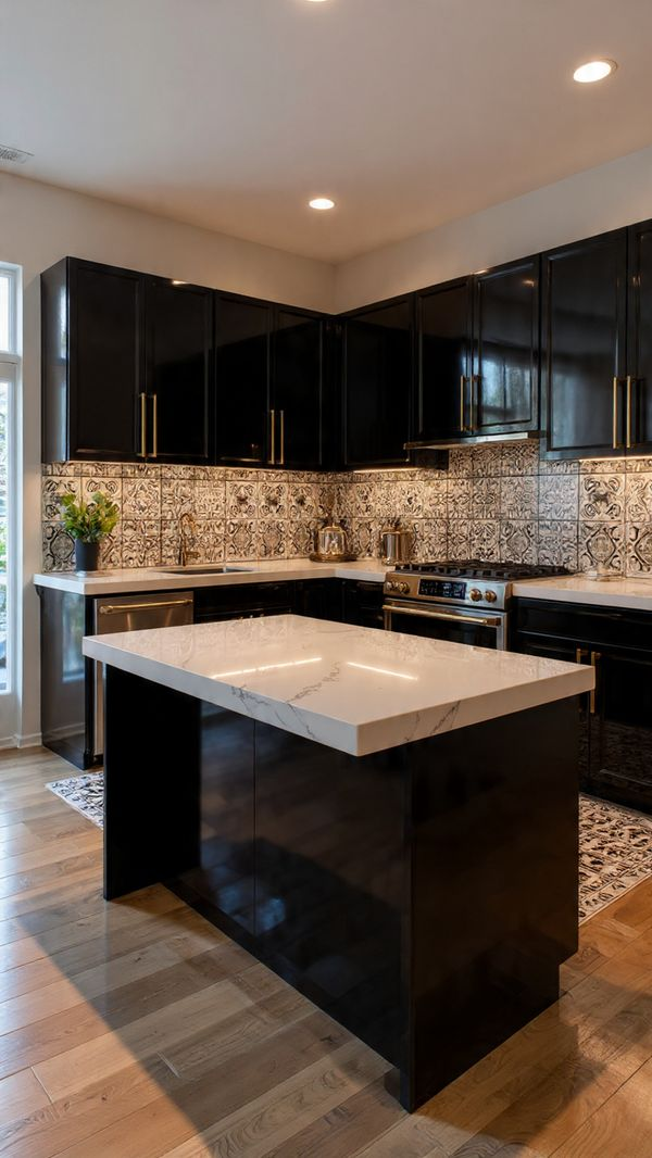 Peninsula kitchen featuring stainless steel appliances and quartz countertop