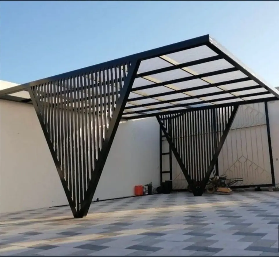 Designer stainless steel shed canopy with durable roofing structure