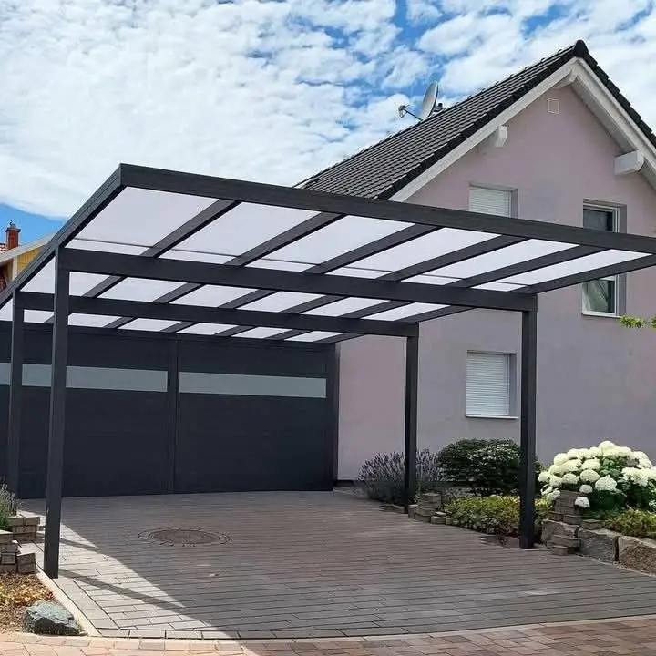 Designer stainless steel shed canopy with durable roofing structure