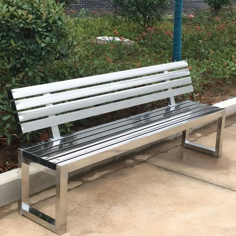 Outdoor stainless steel bench seating with durable finish