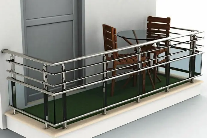Contemporary SS and glass railing that adds safety and a touch of sophistication to your balcony.